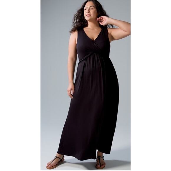NWT Soma Wknd Plus XXL Twist Waist Maxi Dress Black Jersey Knit Built-In Bra - Picture 1 of 9